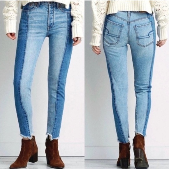 American Eagle Vintage Hi Rise Two Toned Jeans Size 2‎ - Picture 1 of 9